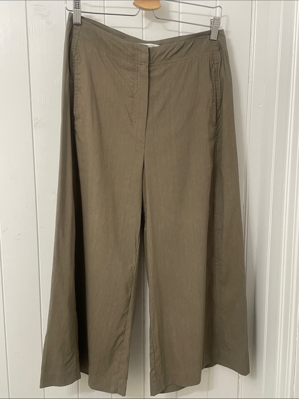 Babaton Linen Halton Olive-Tone Wide-Leg culottes/pants - 10 - Picture 2 of 9